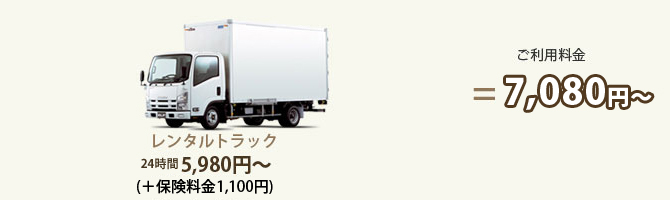 レンタルトラック24時間5,980円〜(+保険料金1,050円)=ご利用料金7,030円